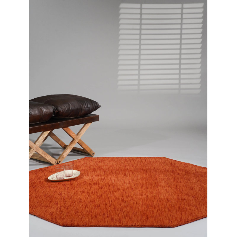 Sanfiel Hand Knotted Loom Wool Eco-Friendly Area Rugs - Octagon, Light Red Color, Plain Solid Design, High Pile Thick Handmade Anti Skid Area Rugs for Living Room, Bed Room