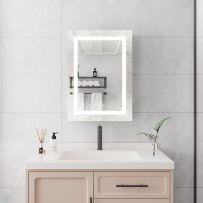 Armoire à pharmacie 20 po x 28 po avec miroir à fixation murale à DEL avec lumières, antibuée, imperméable, à intensité variable, 3000 K à 6000 K, porte simple, interrupteur tactile, tablettes de rangement