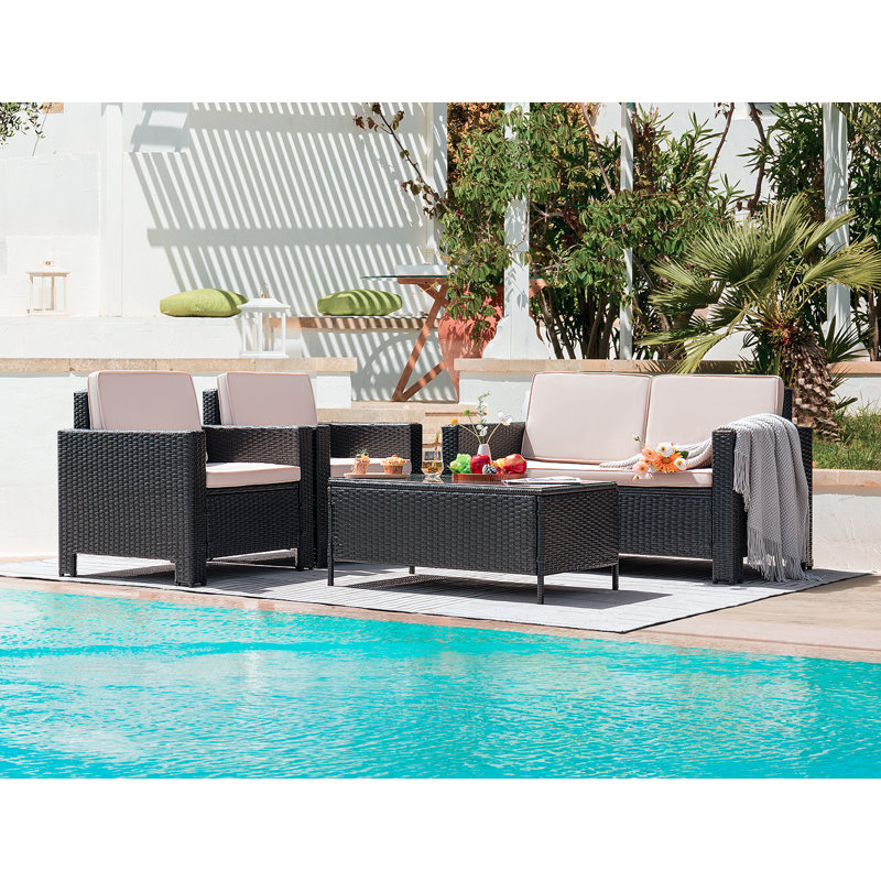 4 - Person Patio Conversation Set with Cushions, Brown, Beige