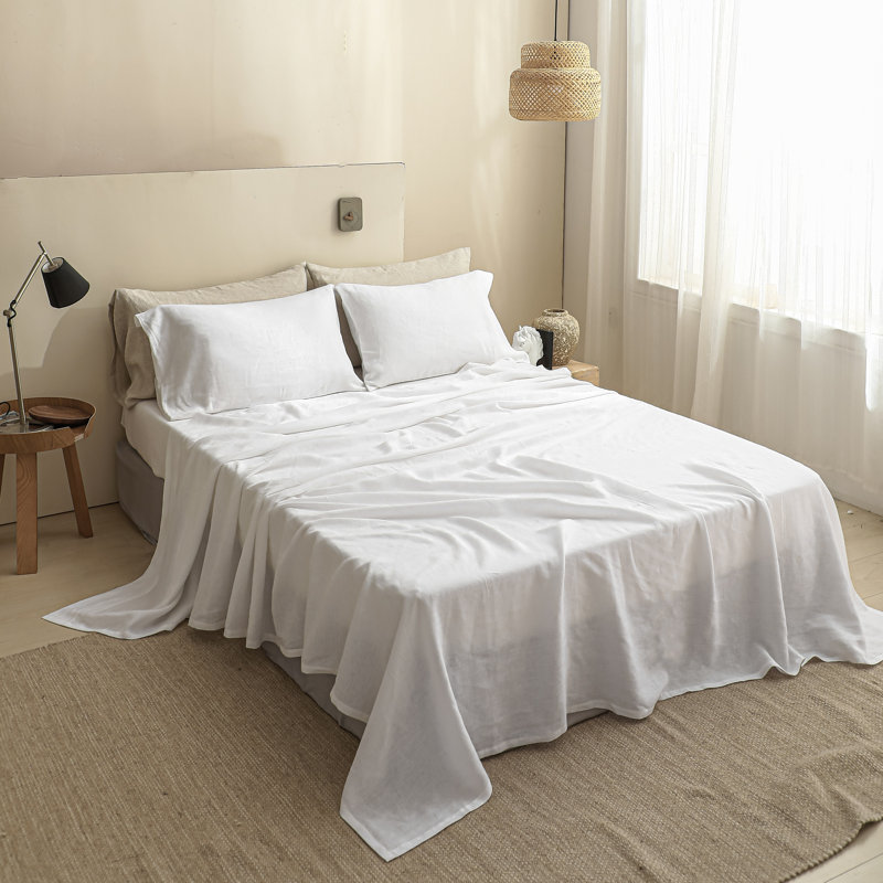 Drap plat en lin (lin, très grand), Drap plat très grand, Blanc
