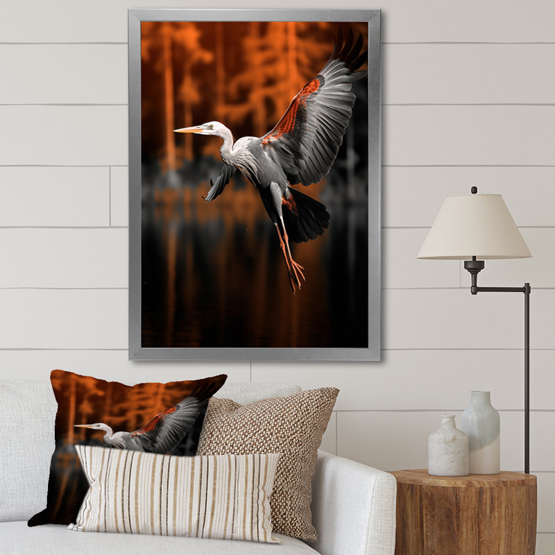 Reproduction d'art sur toile, "Heron gracieux en automne II" par Lazavier, H 40 po x l 30 po x P 1,5 po, Cadre photo argenté