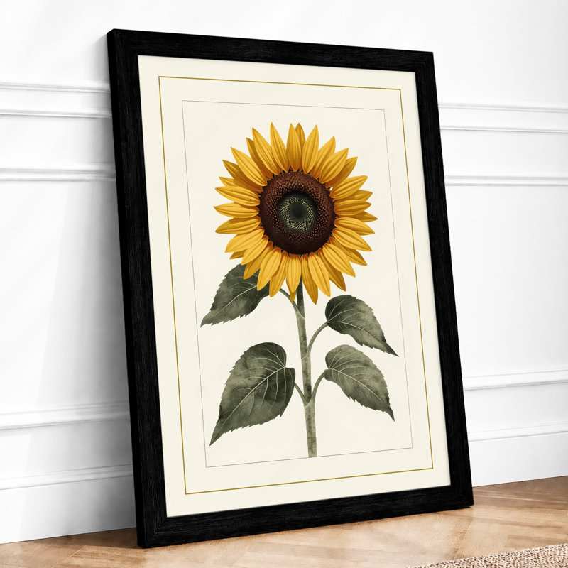 Golden Sunflower Study Botanical - Print, Black, A3 - 42.0 x 29.7 cm
