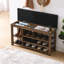 Banc à langer avec rangement à hauteur réglable en bois d'hévéa naturel, capacité 2 places, brun classique avec compartiments de rangement dissimulés