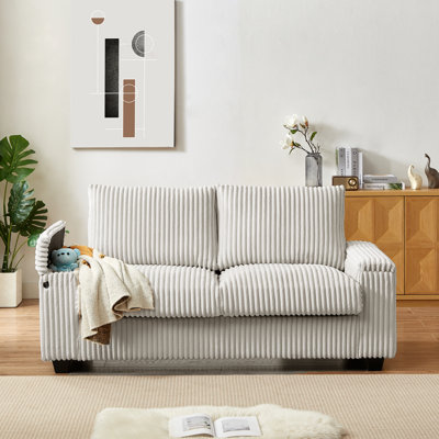 71''W  Corduroy Sofa Loveseat Couch With Storage and USB Port 