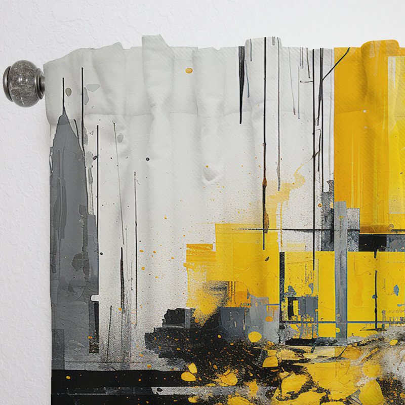 Lancey Yellow And Black Radiant Geometry Collage I - Collages Curtain - Velvet Room Darkening - 1 panel, 52" W x 95" L