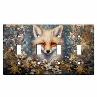 Metal Light Switch Plate Cover; US Standard Size 4 Gang Toggle - Snow Fox Portait