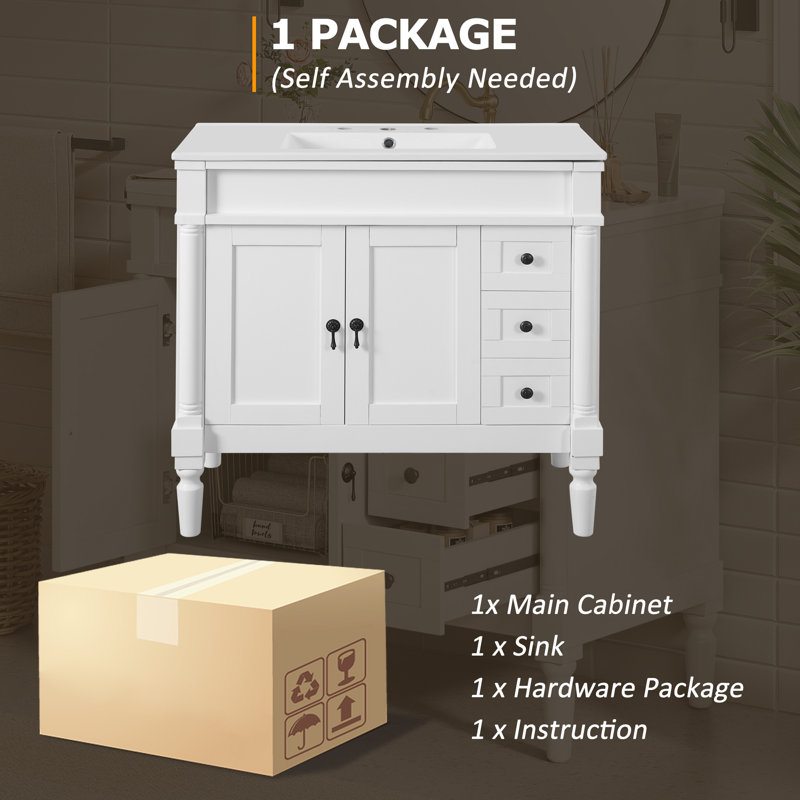 Meuble-lavabo 36 po avec comptoir en céramique 36 po, Blanc