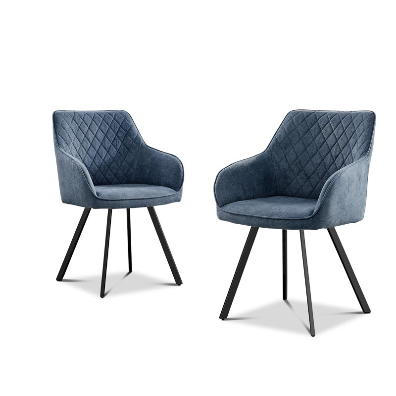 Eubanks Luxury Fabric Upholstered Dining Chair with Chrome Metal Legs - Modern Home, Blue, Black