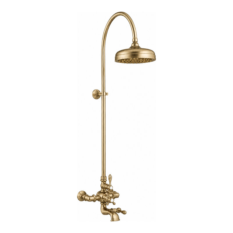 Thermostatic Shower System with Tub Spout (P1089) by Strom Living, Unlacquered Satin Brass