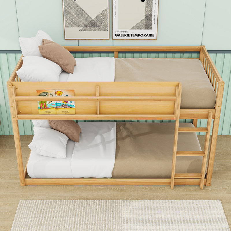 Wood Floor Bunk Bed With Ladder, Natural