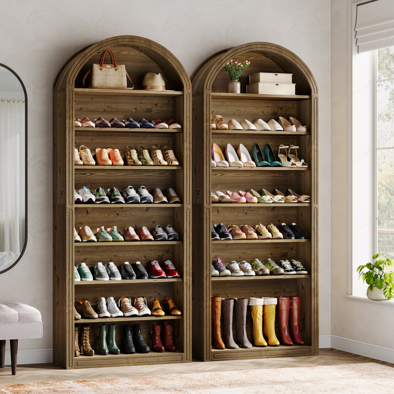 Shoe Storage Cabinet, Brown, (8 Shelves) 79.53"H x 31,5"W x 11.81"D.
