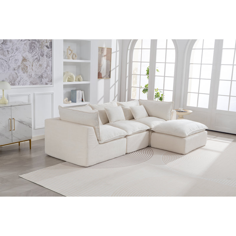 Canapé d'angle modulaire, tissu gaufré de 102,3 pouces, canapé infonuagique de Modern Home, Ivoire ivoire