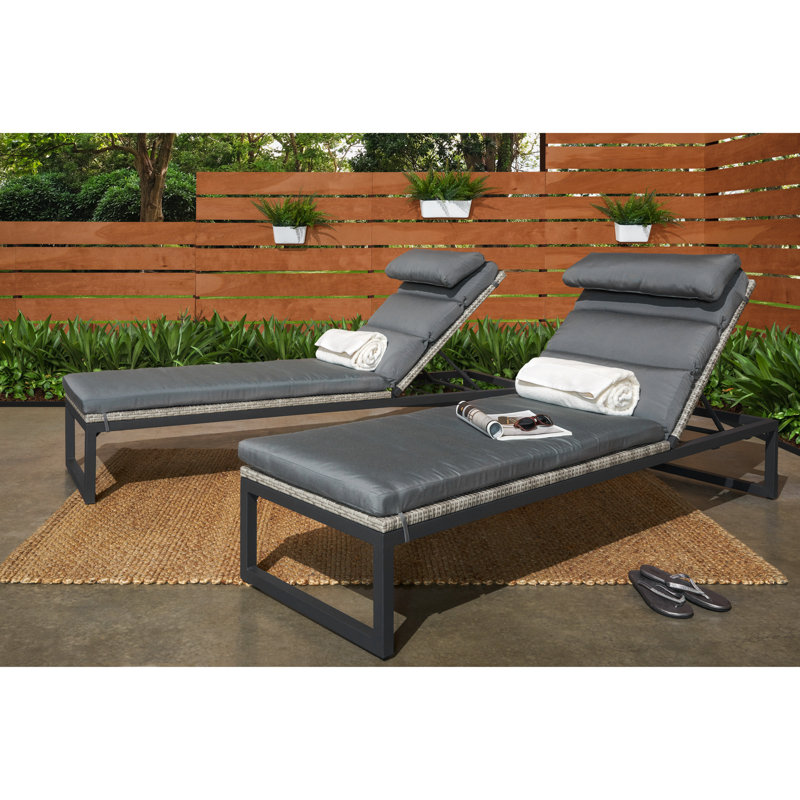 Milo Outdoor Chaise Lounge, Charcoal Grey Sunbrella®, Gray