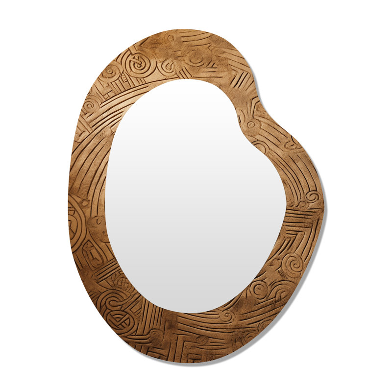 Gold Maze - Irregular Boho Feather Assymetrical Traditional Unique Wall Mirror