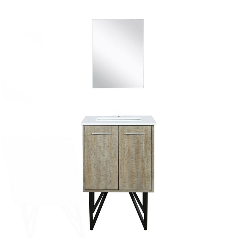 Meuble-lavabo rustique avec plateau en marbre Miroir