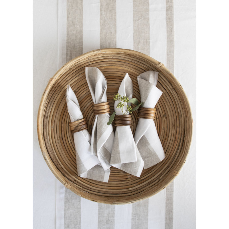 Natural and White Cabana Stripe Linen Napkins Set of 4
