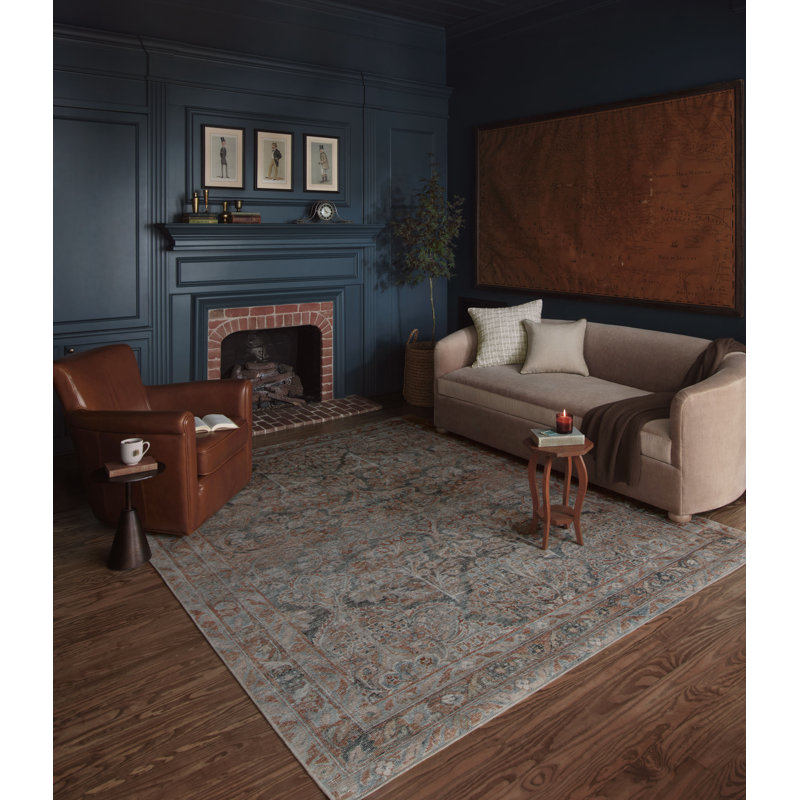 Lenna Ocean Apricot Floral Motif Low Pile Accent Rug