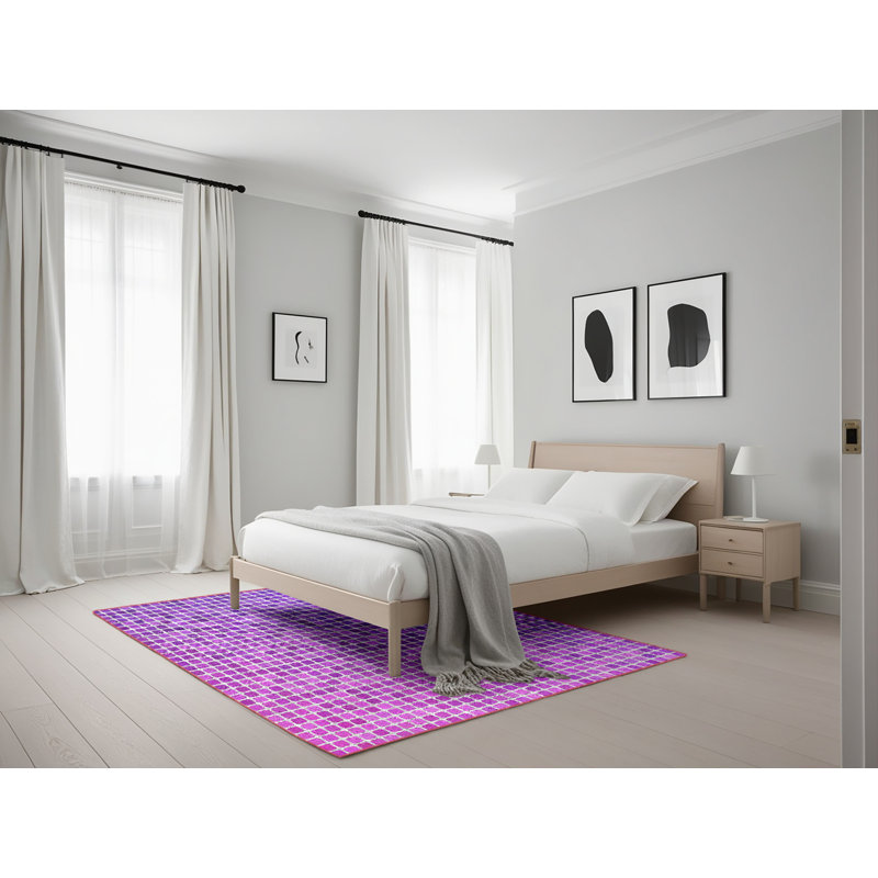 Tapis géométrique mauve / blanc, Rectangle 5 pi x 7 pi
