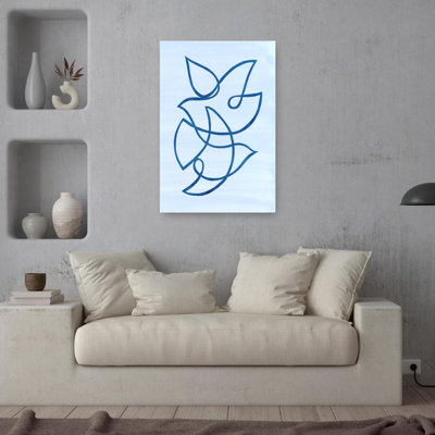 Oiseaux bleus qui coulent, impression d'oiseau minimaliste élégant, art mural nature