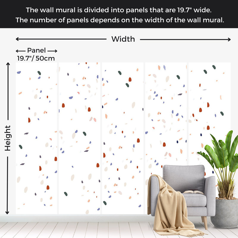 Abstract Wall Mural - Classic Terrazzo On White Background, 78" W x 55" L, Unpasted