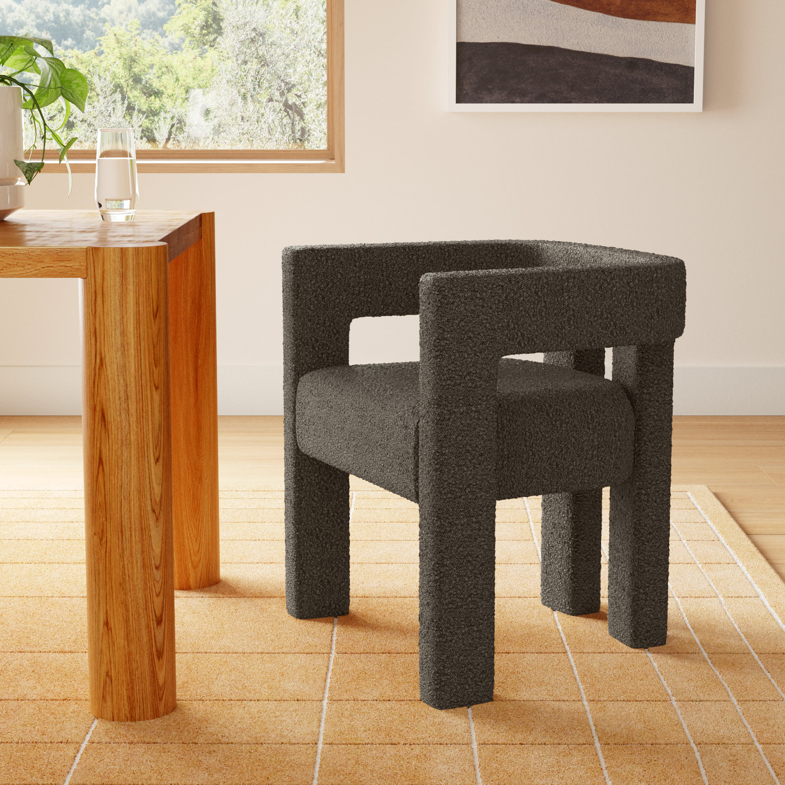 Cedernier Boucle Dining Armchair, Brown