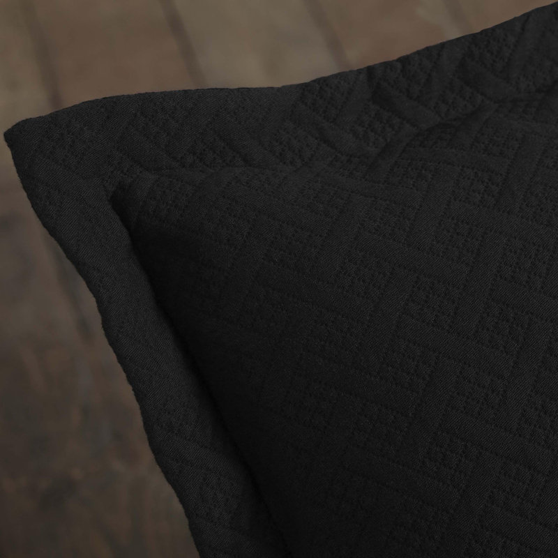 The Blue Nile Mills Basketweave Cotton Matelasse Bedspread And Pillow Sham Set, Full Bedspread + 2 Standard Shams, Black