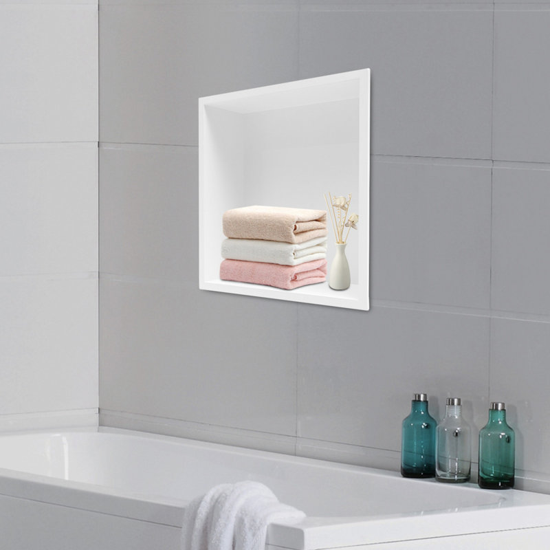 304 Stainless Steel Bathroom Recessed Shower Storage Shelf, White