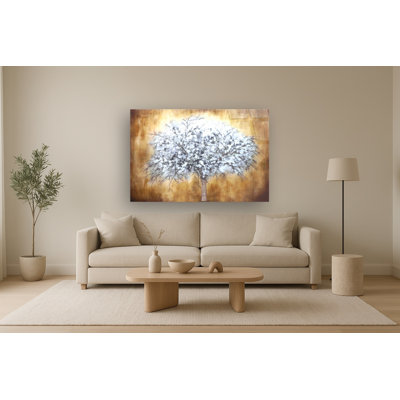 Abstract Tree in Bloom Rhinestones Frameless Tempered Glass Wall Art - 40" x 60"