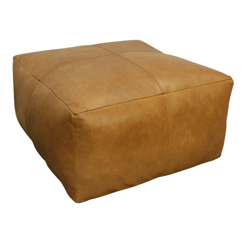 Leather Pouf, Tan