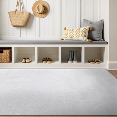 Tapis d'intérieur uni chiné crème ivoire, lavable à la machine et antidérapant