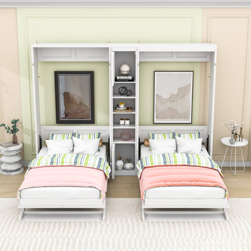 Unité de lit escamotable double avec tablette convertible, Blanc
