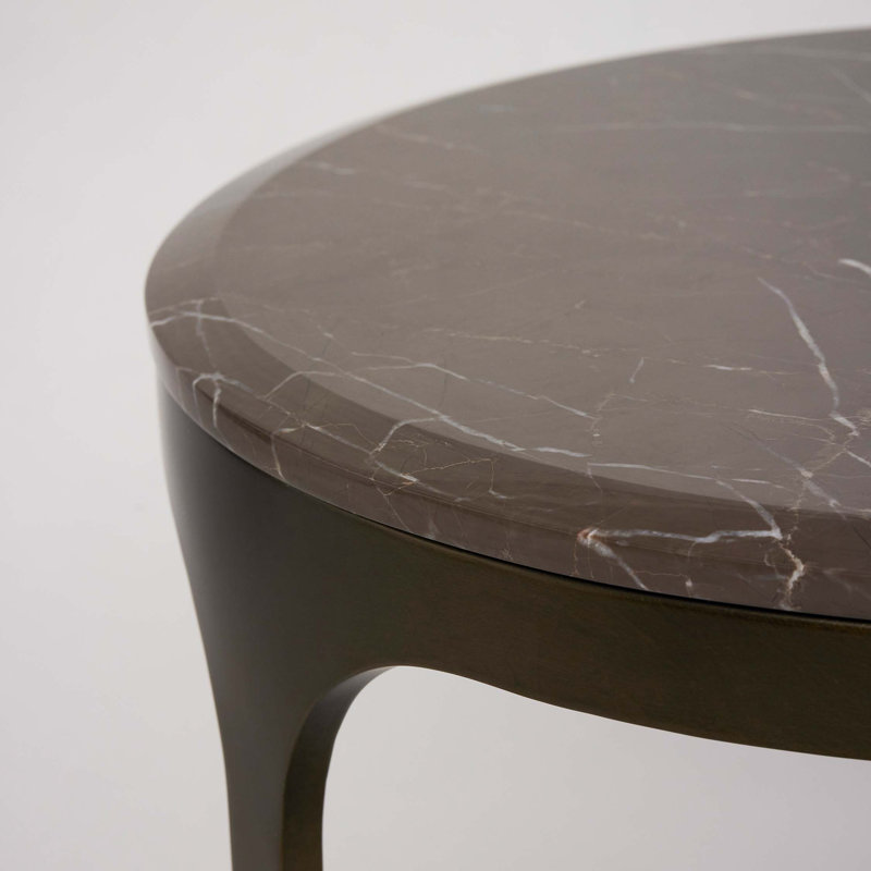 Camilla Marble End Table, Terra Brown, 26" H x 26" W x 26" D, Antique Bronze