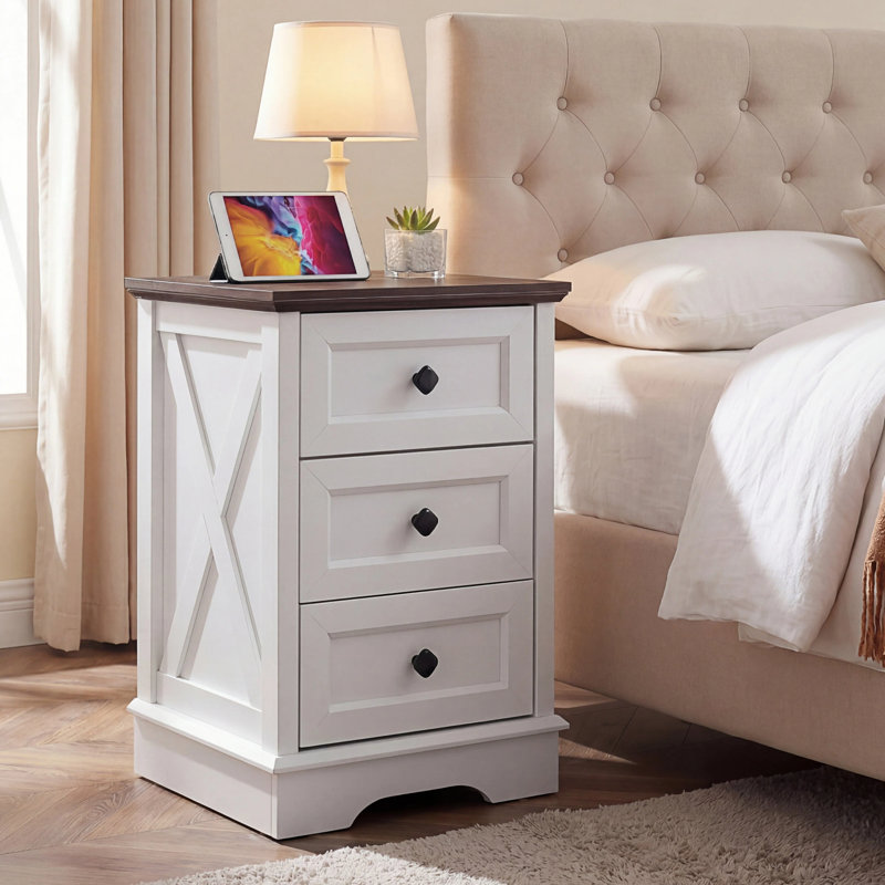 Table de chevet à 3 tiroirs, commode à tiroirs pour chambre à coucher, commode avec rangement en bois, Blanc