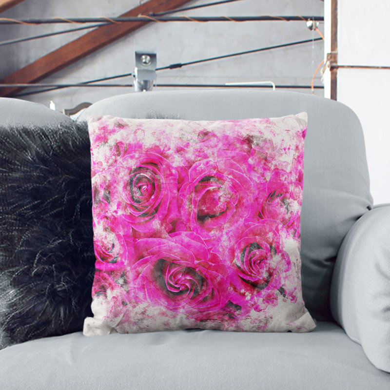 Wall of Roses Watercolour Cushion with Filling, 40cm H x 40cm W x 15cm D
