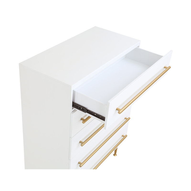 Commode 5 tiroirs Deneus, Blanc