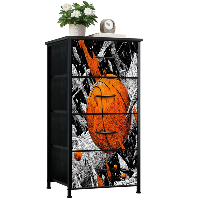 Commode électrique pour la chambre à coucher avec 4 tiroirs de rangement Commode de basketball abstraite avec énergie murale