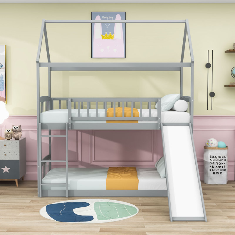 Kwai Kids Twin Over Twin Bunk Bed, Gray