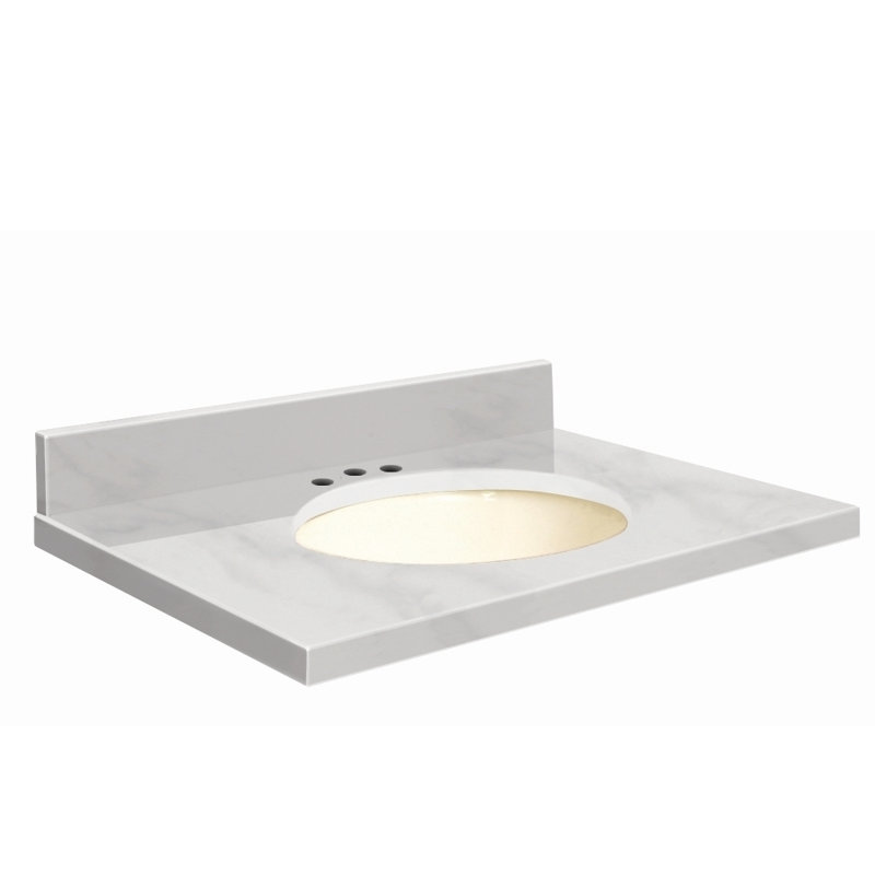Dessus de salle de bain simple 49 po meuble-lavabo, Marbre de Carrare blanc, Biscuit, Central de 4 po