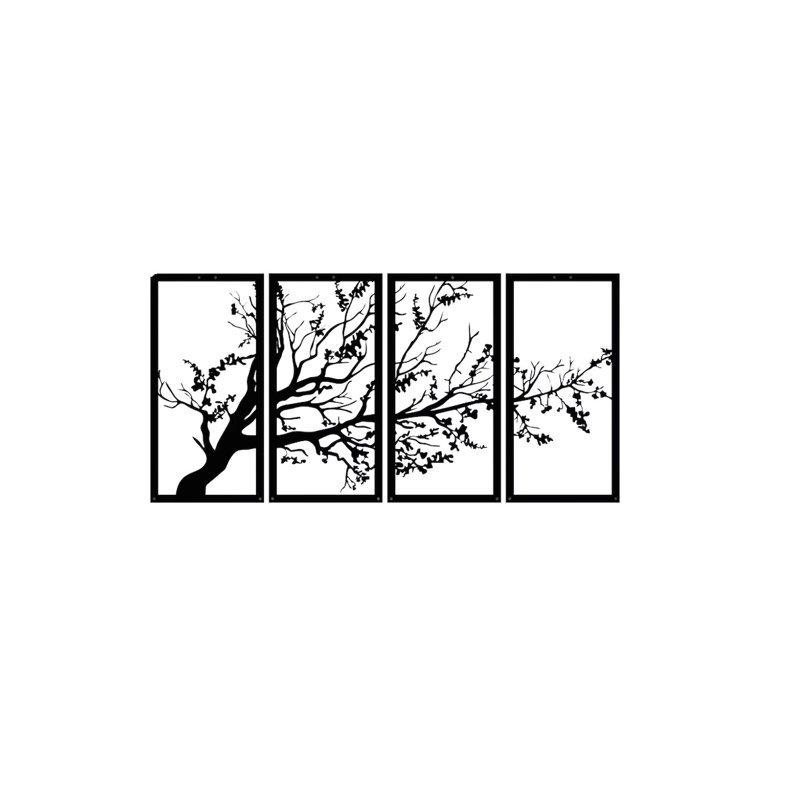 Handmade Traditional Plants & Flowers Wall Decor on Metal, Black, 100cm H x 50cm W x 2cm D