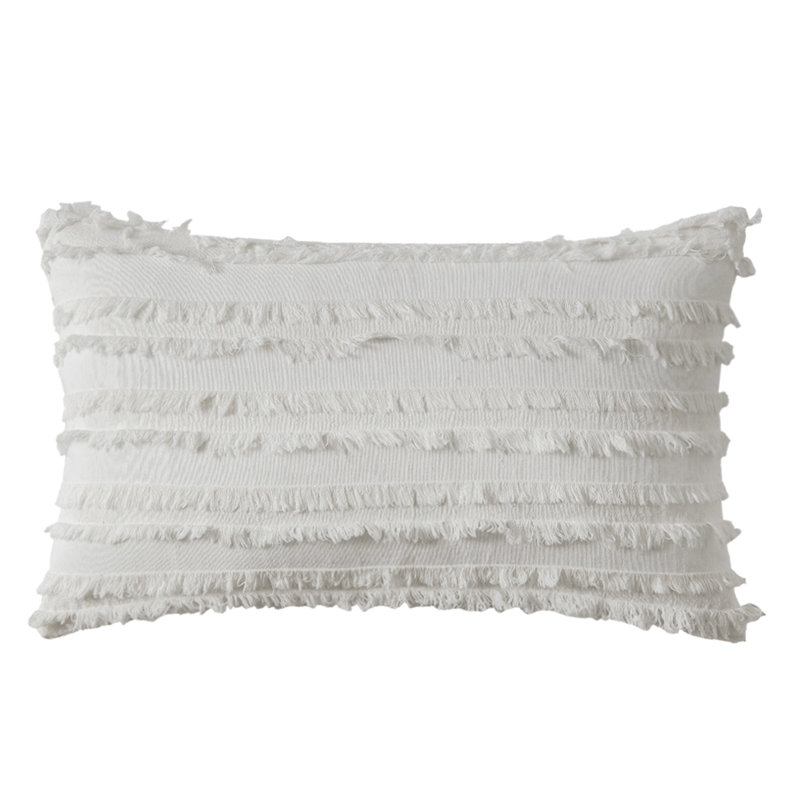 Housse de coussin rayée à motif jacquard rectangulaire, Blanc