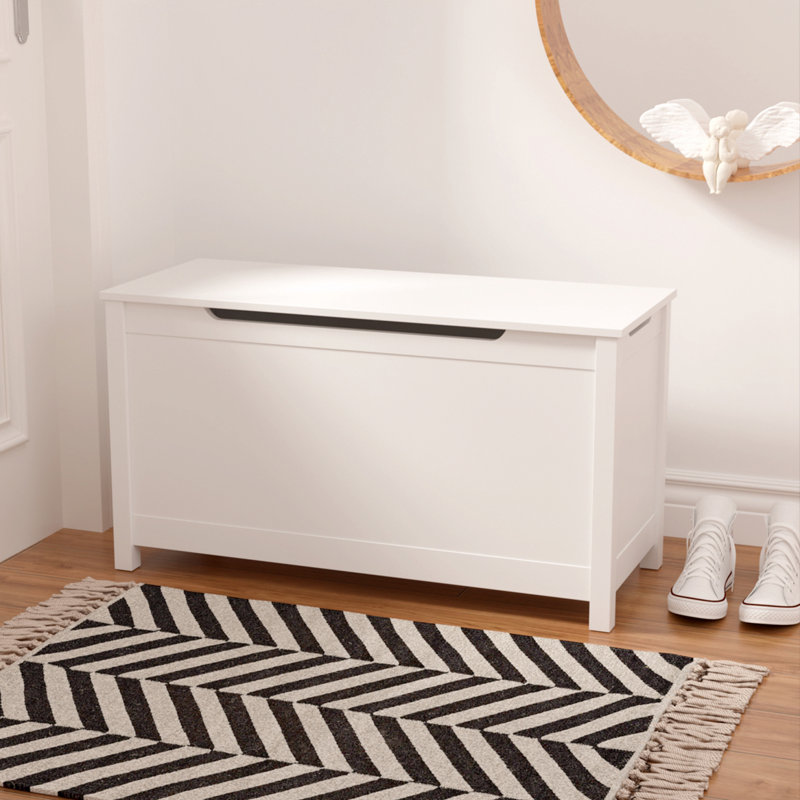 Ennassim Ebern Designs Toy Box with Safety Hinged Lid, White