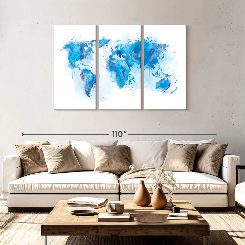 Carte du monde d'Aliaz - Blue Splash, H 48 po x l 74 po
