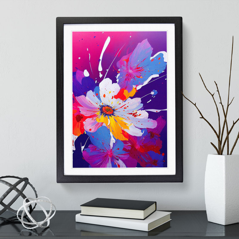 Paint Splash Flowers No.2 - Single Picture Frame Painting, Black , 64cm H x 46cm W x 2cm D