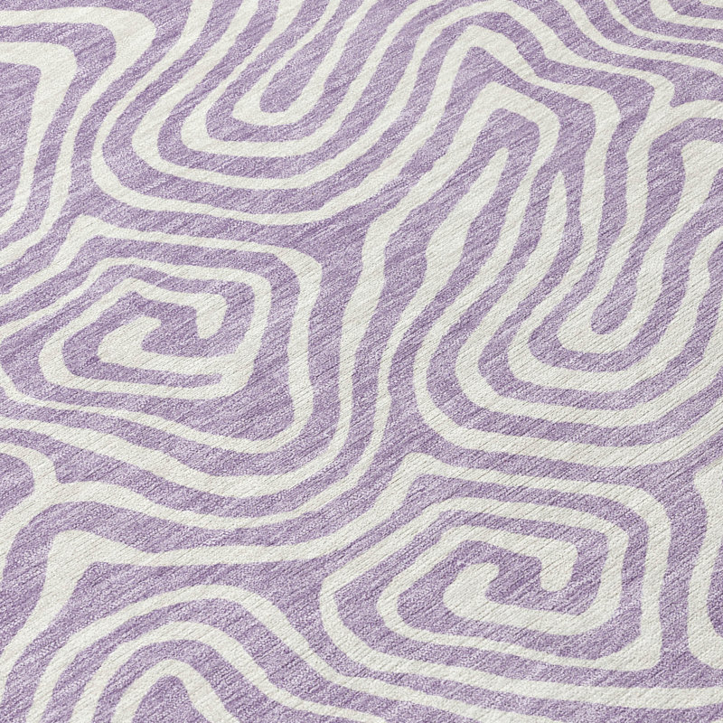 Lavender and White Flat Woven Synthetic Runner Rug