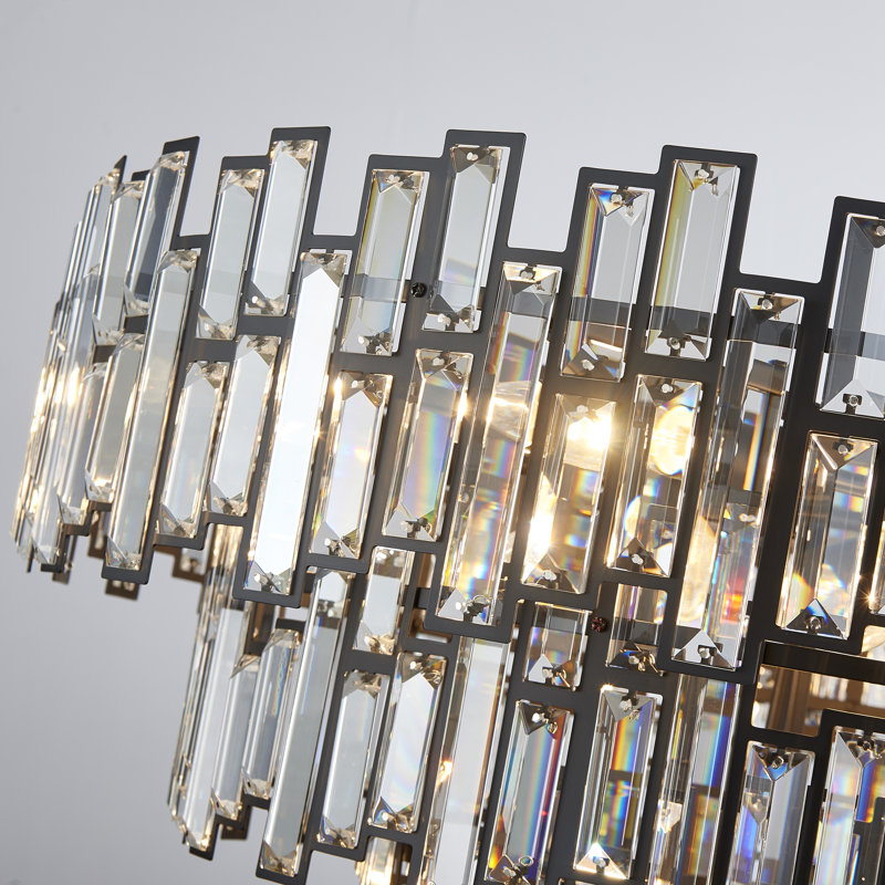 15-Light Crystal Dimmable Tiered Chandelier, Matte Black