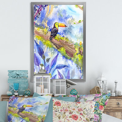 Toucan tropical dans la forêt - œuvre d'art traditionnelle sur toile