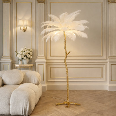 Lampe sur pied 5 lumières flammes d'autruche 5 lumières