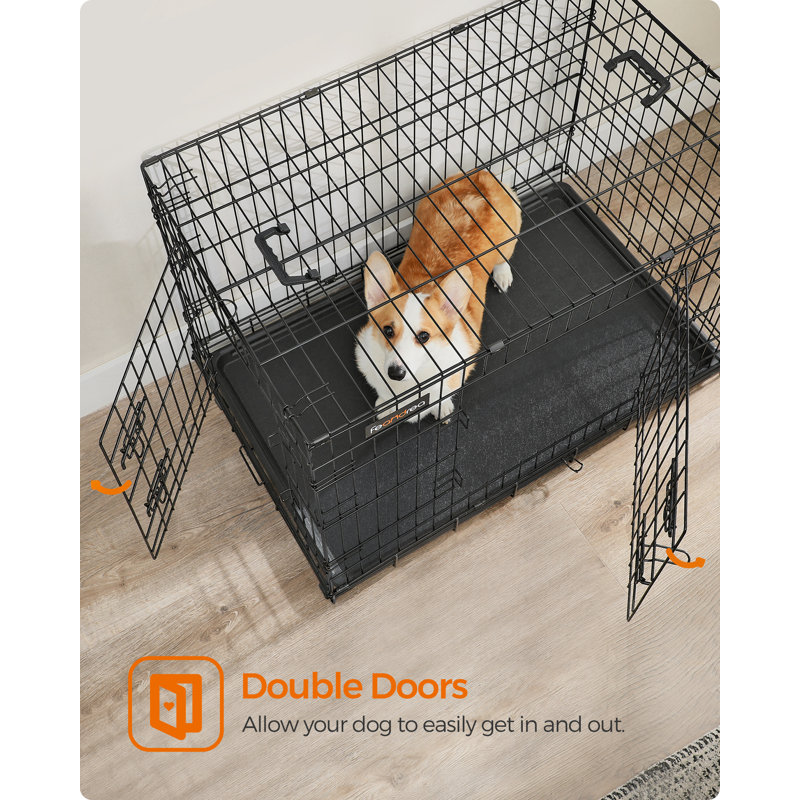 Collapsible Pet Crate with 2 Doors, 64cm H x 92.5cm W x 57.5cm D