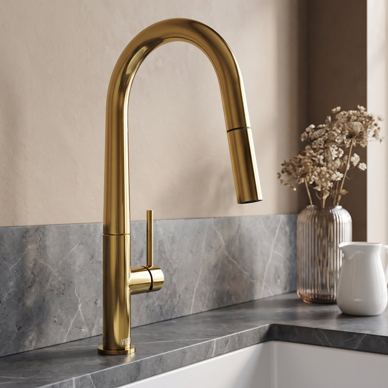 Greenwich 18" H 1-handle Pull-Down 2-Function Sprayer Kitchen Faucet, Matte Gold