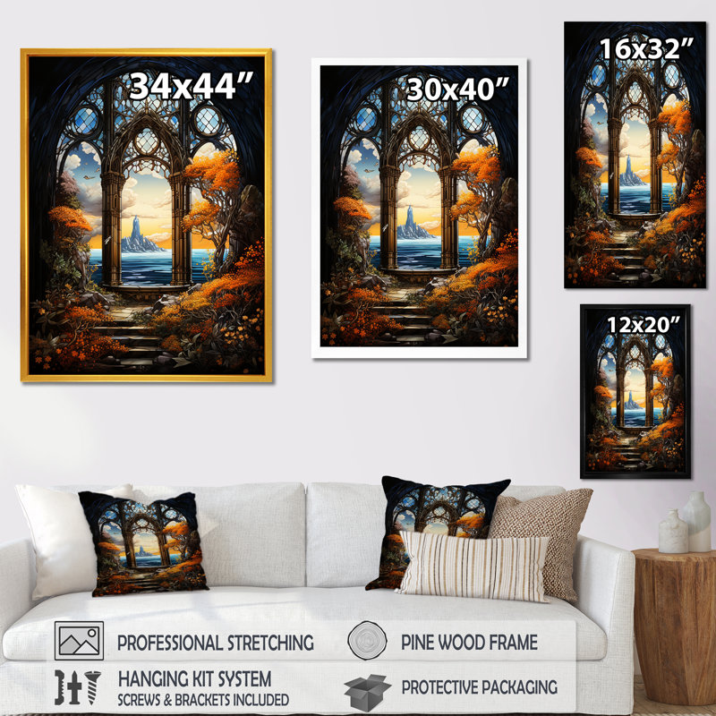 Fleur d'oranger orange fenêtre - art mural de fenêtres côtières, Cadre flottant noir, H 40 po x l 30 po x P 1,5 po